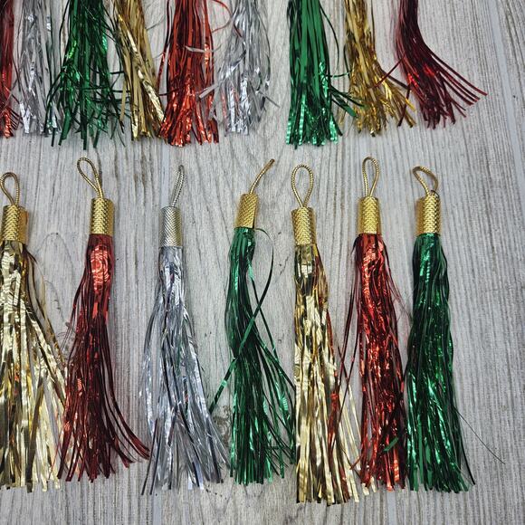 Holiday Tinsel Tassel Ornaments Set of 28 Metallic Hanging Party Decor Christmas - Picture 8 of 8